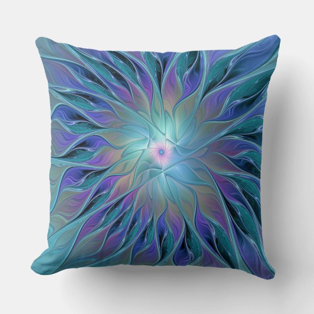 Coussin Blue Purple Flower Dream Abstrait Fractal Art (Recto)