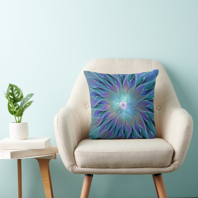 Coussin Blue Purple Flower Dream Abstrait Fractal Art (Chaise)