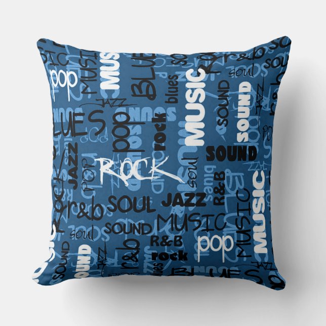 Coussin Blue Rock Pop R & B Music Texte Lancer l'oreiller (Recto)