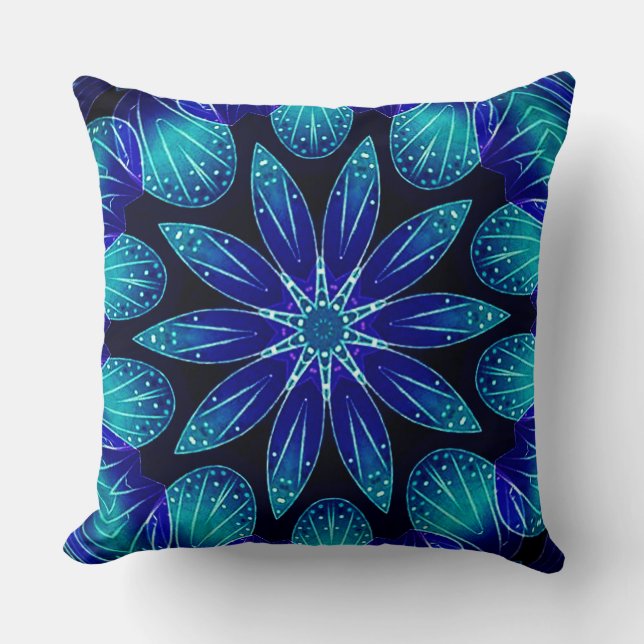 Coussin Blue & Teal Petals Mandala (Recto)