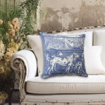 Blue Toile de Jouy Chasse Chiens en Campagne