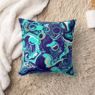 Coussin Blue Turquoise Ocean Swils Fluid Art