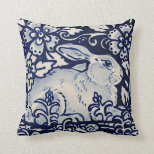 Coussin Blue White Repose Rabbit Lièvre Marine Chinoiseri