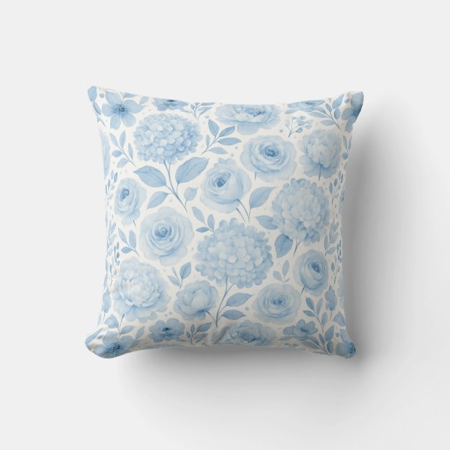 Coussin Blue White Watercolor Floral Pattern (Recto)
