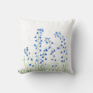 Coussin Bluebells bleu pastel fleurs aquarelle nature