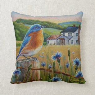 Coussin Bluebird Cornflower Été Ferme d'été Aquarelle Art
