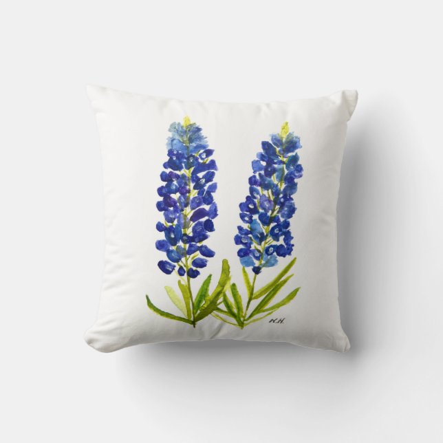 Coussin Bluebonnets Texas State Flowers Lupine Watercolor (Recto)