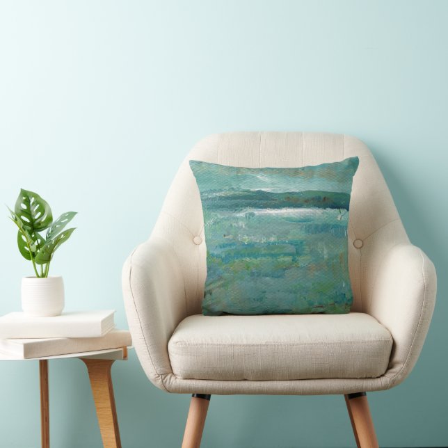 Coussin Blues And Teals Abstrait Plage Côtière Abstraite (Chaise)