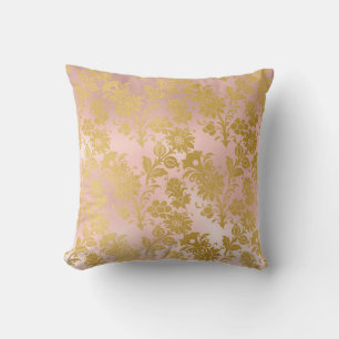 Coussin Blush métallisé élégant rose et floral doré