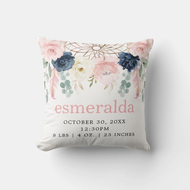 Coussin Blush Navy Floral Boho Dreamcatcher Birmingham Sta (Recto)