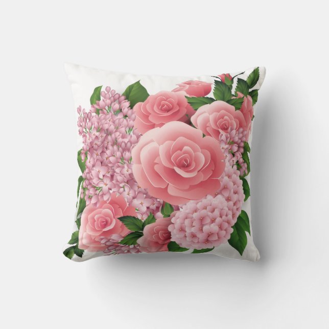 Coussin Blush Pink Floral Pillow | Throw Pillow 16x16 Inch (Recto)