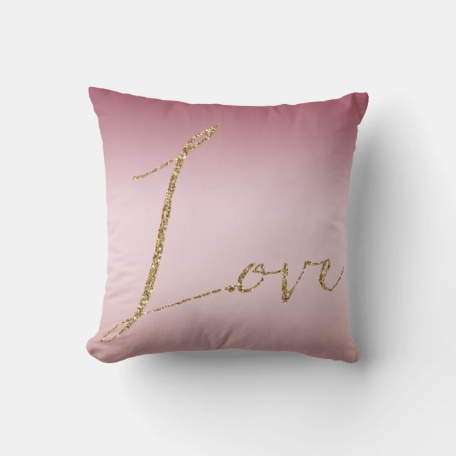 Coussin Blush Pink Ombre Parties scintillant Gold Love (Recto)
