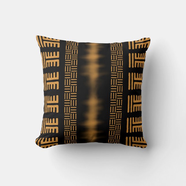 Coussin Bogolan en tissu de boue d'Afrique (Recto)