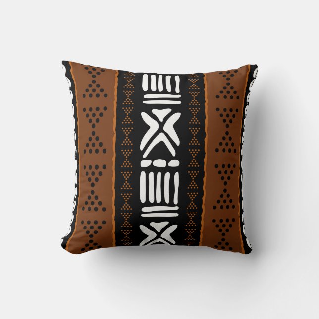 Coussin Bogolan en tissu de boue d'Afrique (Recto)