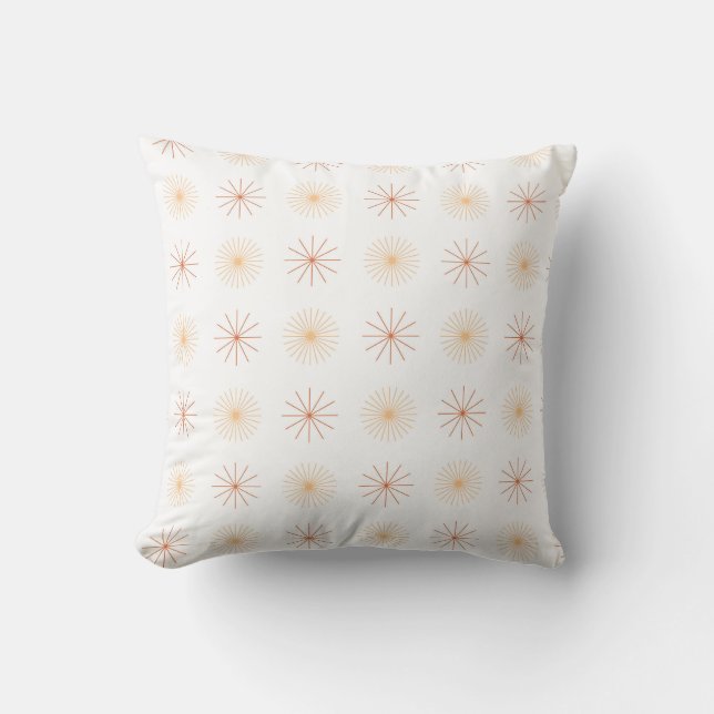 Coussin Boho abstrait soleil starburst pêche orange blanc (Recto)