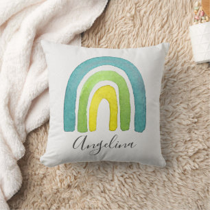 Coussin Boho Aquarelle Bleu Arc-en-ciel Décor