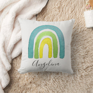 Coussin Boho Aquarelle Bleu Arc-en-ciel Décor