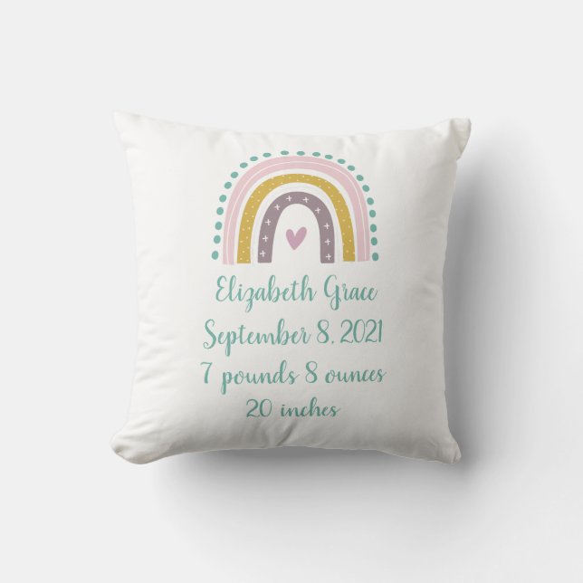 Coussin Boho Arc-en-ciel rose Turquoise Coeurs d'or Statis (Recto)