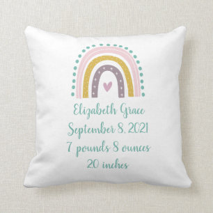 Coussin Boho Arc-en-ciel rose Turquoise Coeurs d'or Statis