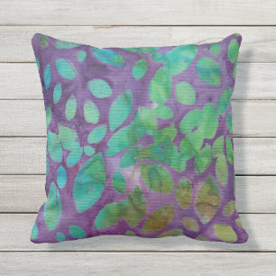 Coussin Boho Batik Vert Feuille pourpre Formes Abstraites
