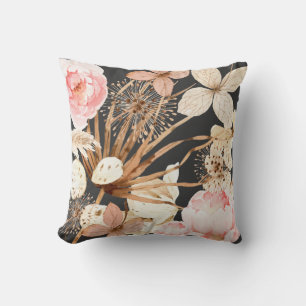 Coussin Boho Blush Crème rose Brown Aquarelle Florale