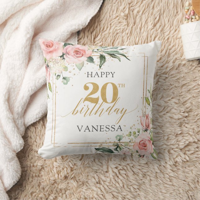 Coussin Boho Blush rose floral or parties scintillant 20e  (Couverture)
