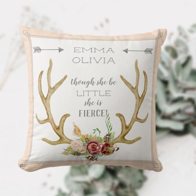 Coussin BOHO Bohemian Deer Antler Floral Baby Birth State (Créateur téléchargé)