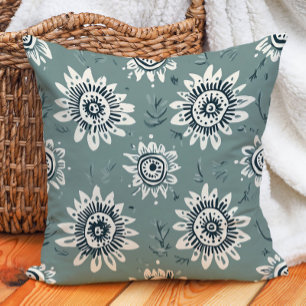 Coussin Boho Botanique Vert Sauge Crème Géométrique Floral