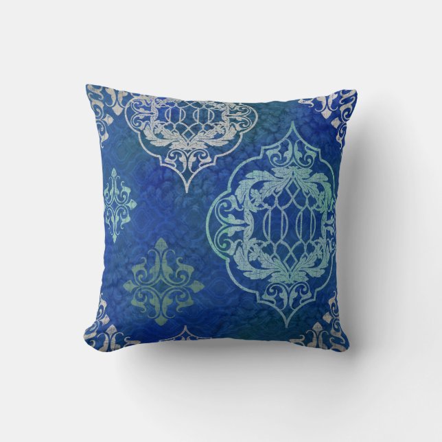 Coussin BOHO Carrelage marocain Bohème Aquarelle Bleu Aqua (Recto)