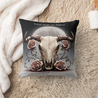 Coussin Boho Chic Aquarelle Romantique Floral Vache Crâne