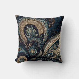 Coussin Boho Chic Bleu foncé Motif Paisley