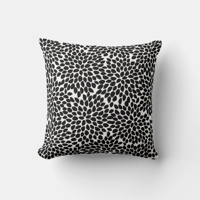 Coussin Boho Chic noir et blanc Abstrait motif floral (Recto)