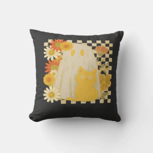 Coussin Boho Floral automne Fantôme et Chat Noir Halloween