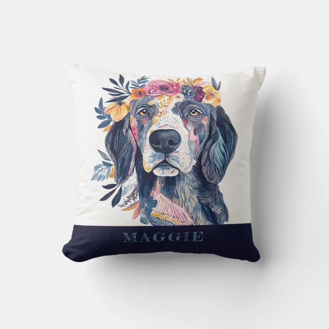 Coussin Boho Floral Chien aquarelle Illustration Espagnol (Recto)