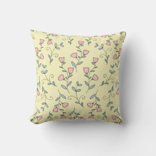 Coussin Boho Floral Doux Blush Lavande rose sur Jaune