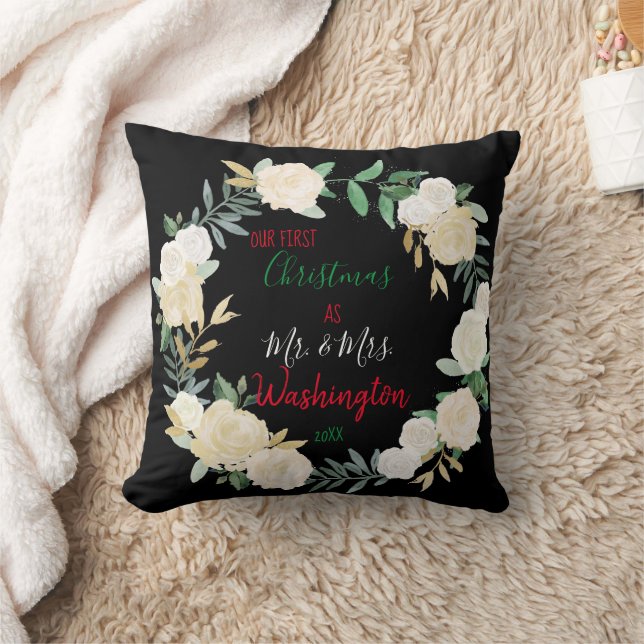 Coussin Boho Floral Premier Noël Personnalisé (Couverture)