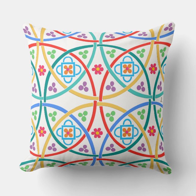 Coussin Boho Flower Power en blanc (Recto)