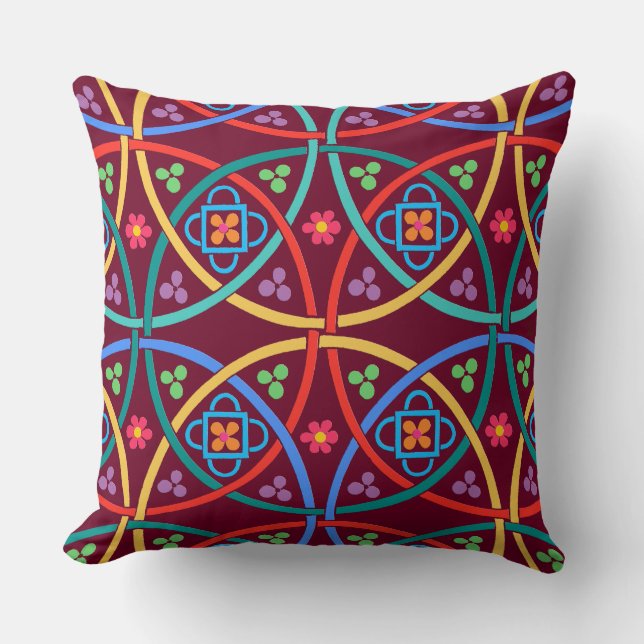 Coussin Boho Flower Power sur Deep Magenta (Recto)