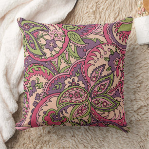 Coussin Boho Hippie rose/vert/violet Floral Paisley