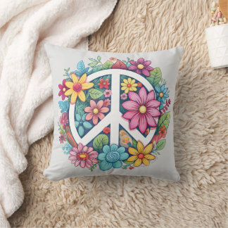 Coussin Boho Hippy 60s 70s Peace Sign