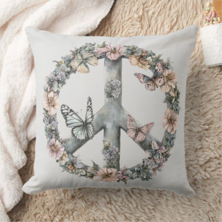 Coussin Boho Hippy 60s 70s Peace Sign