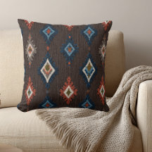 Boho Ikat Motif Jeu d'oreiller - Brown et marine