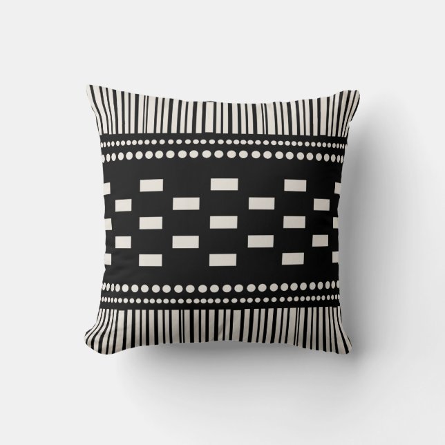 Coussin Boho Lignes Scandinaves Points Noir Blanc (Recto)
