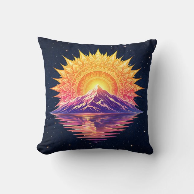 Coussin Boho Mandala Mountain Sunset | Cosmic Night Sky (Recto)