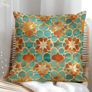 Coussin Boho Marocain Turquoise et Terracotta Floral