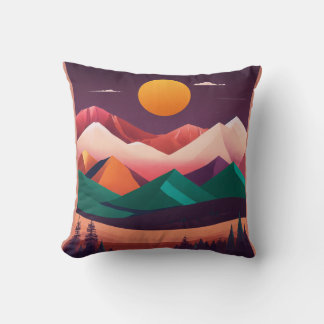 Coussin Boho Minimalist Mountain Landcape Art