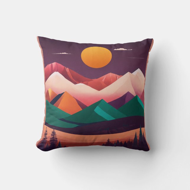 Coussin Boho Minimalist Mountain Landcape Art (Recto)