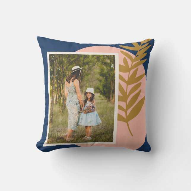 Coussin Boho Moderne Abstrait Botanique Bleu Photo personn (Recto)