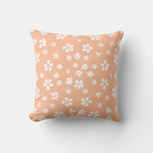 Coussin Boho moderne blanc fleur sauvage clair orange peac