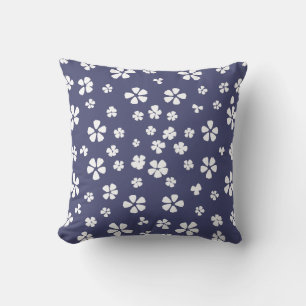 Coussin Boho moderne blanc fleur sauvage poussiéreux bleu 